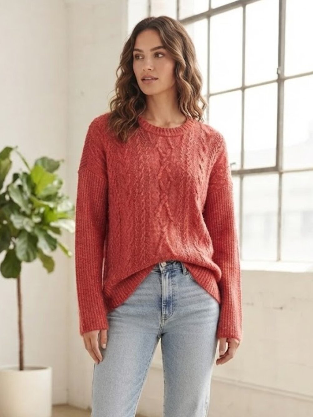 Cabi Knit Womens Sweater Small Orange Cable Long Sleeve Topper Fair Isle Cottage